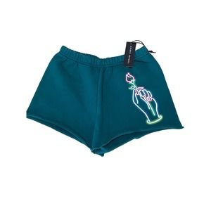 Spirit Jersey NWT Women's Teal Lounge Shorts Neon Graphic Raw Hem Pull On Small